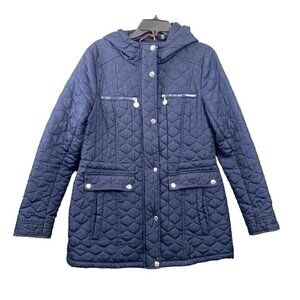 Tommy Hilfiger Women's Quilted Zip Front Puffer Jacket w/Hood-Navy Blue, Sz M